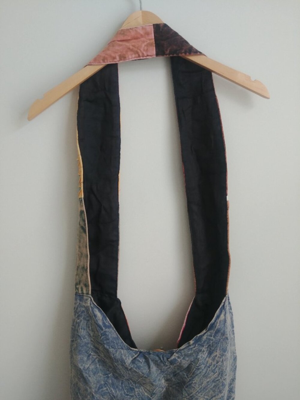 Handmade cotton denim patchwork bag wide strap shoulder crossbody bag - Picture 8 of 14
